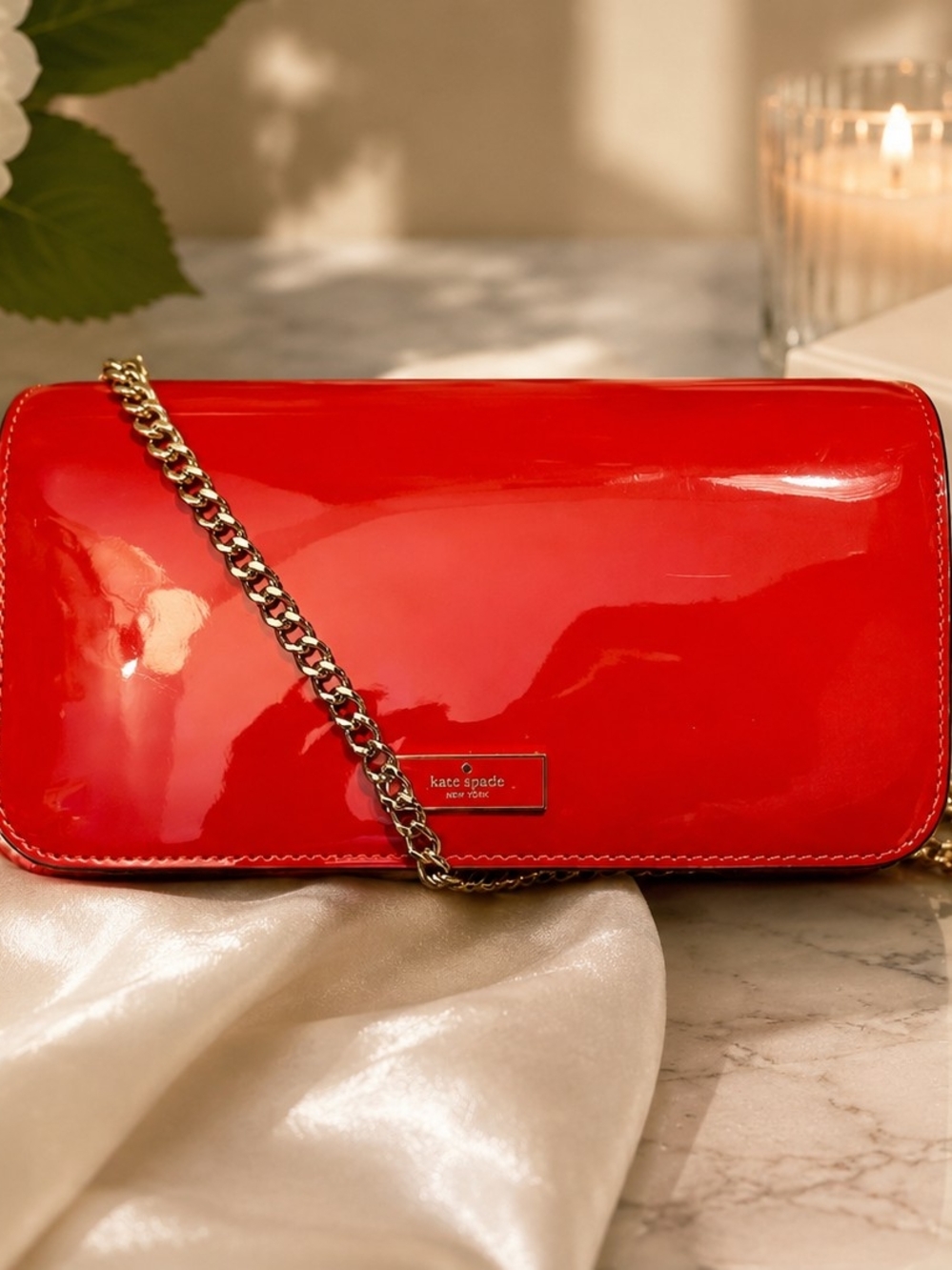 kate spade Red Patent Leather Chain Crossbody Bag